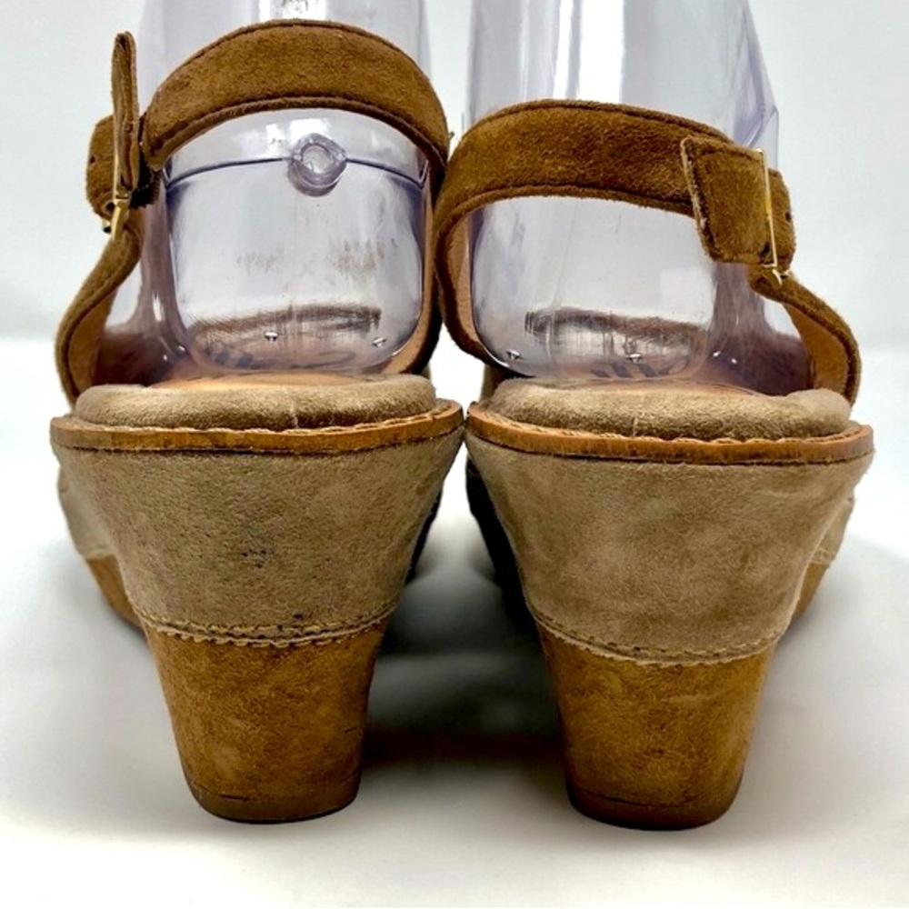 Sofft Tan Brown Leather Wedge Platform 3” Heel Sandals Open Toe Slingback Suede - Picture 5 of 12